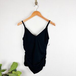 Garnet Hill Black Ruched Tankini Swim Top Sz 8
